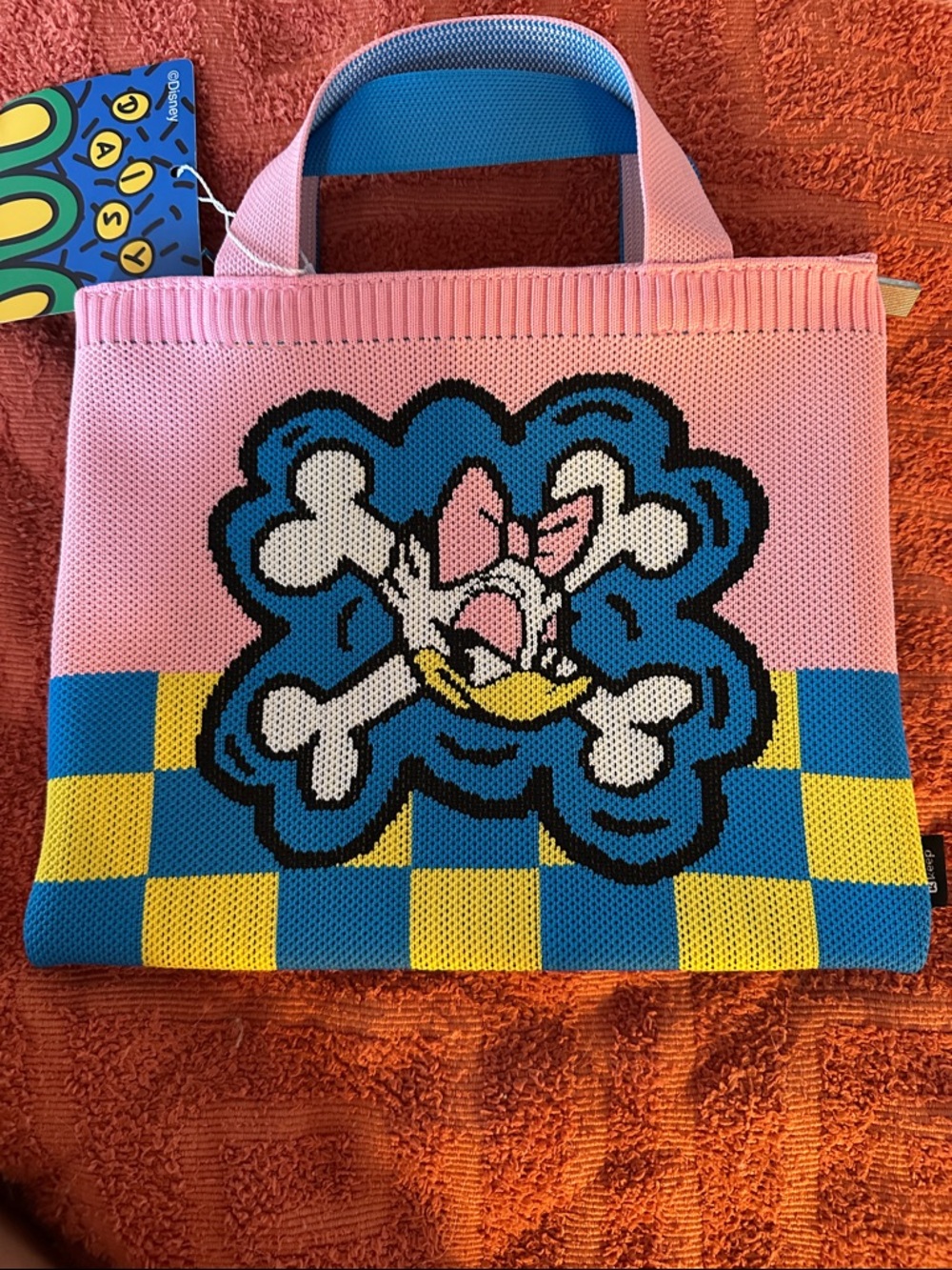 Disney Daisy Duck Pink Blue Yellow Knit Mini Tote Bag